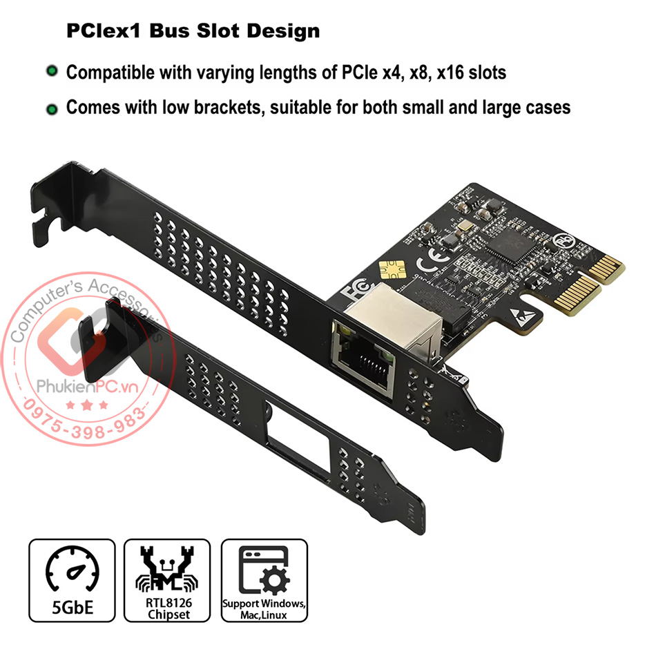 Card mạng PCI-E To RJ45 Network Card 5 Gbps, 2.5Gbps, 1Gbps cho PC, server, máy trạm