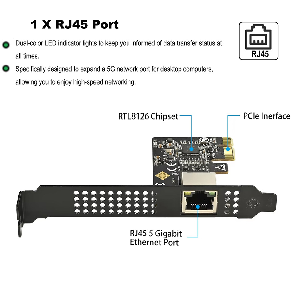 Card mạng PCI-E To RJ45 Network Card 5 Gbps, 2.5Gbps, 1Gbps cho PC, server, máy trạm