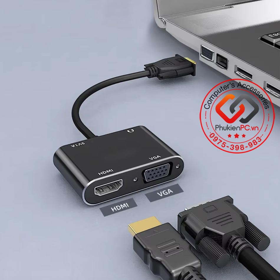 Cáp chuyển đổi VGA sang HDMI và VGA FullHD 1080P hiển thị song song 2 màn hình