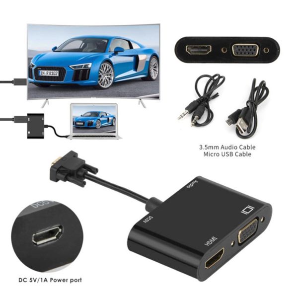 Cáp chuyển đổi VGA sang HDMI và VGA FullHD 1080P hiển thị song song 2 ...