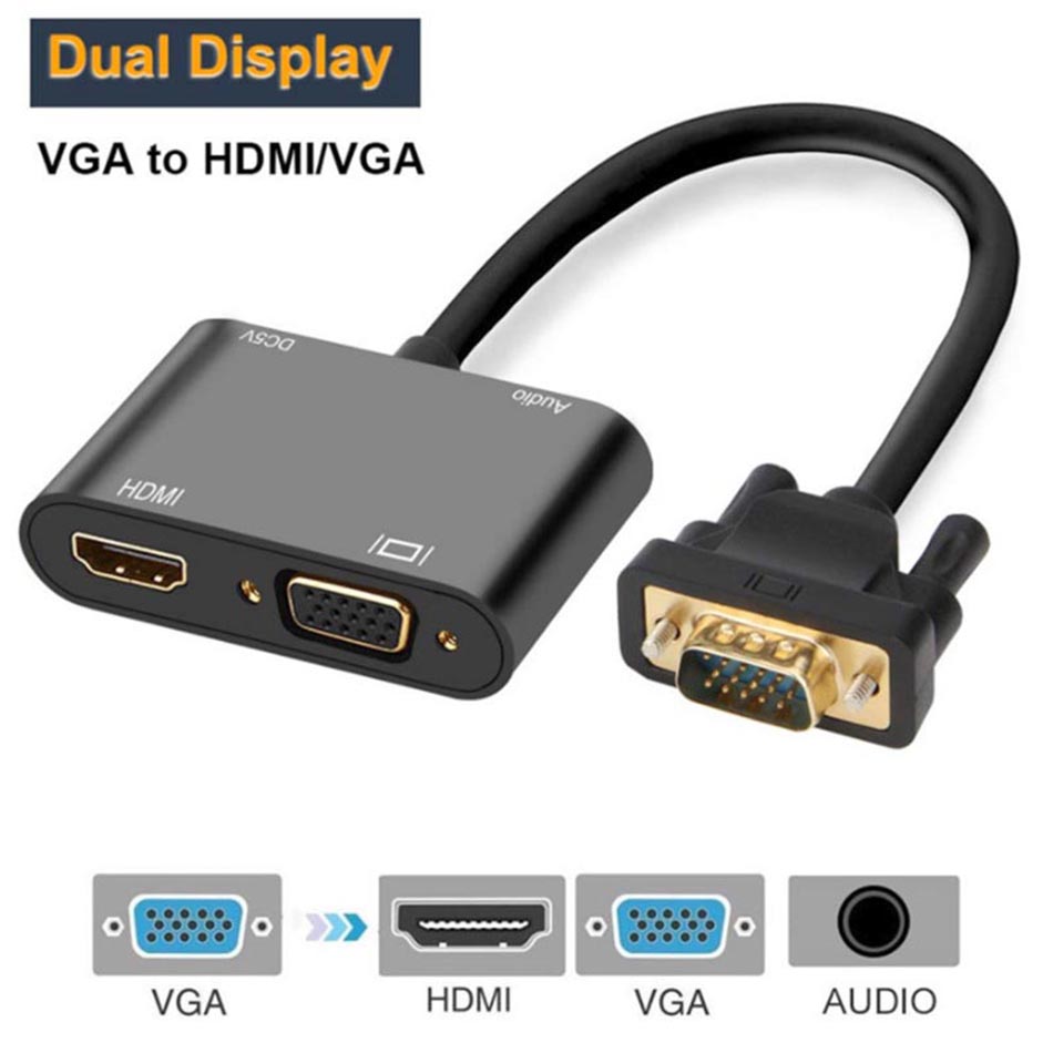 Cáp chuyển đổi VGA sang HDMI và VGA FullHD 1080P hiển thị song song 2 màn hình