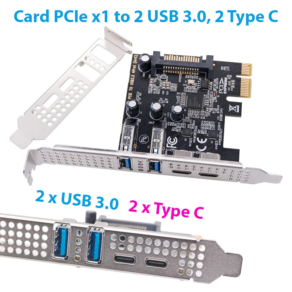 Card chuyển đổi PCI-E to 2 USB 3.0, 2 Type C Chipset NEC D720201 chất lượng cao