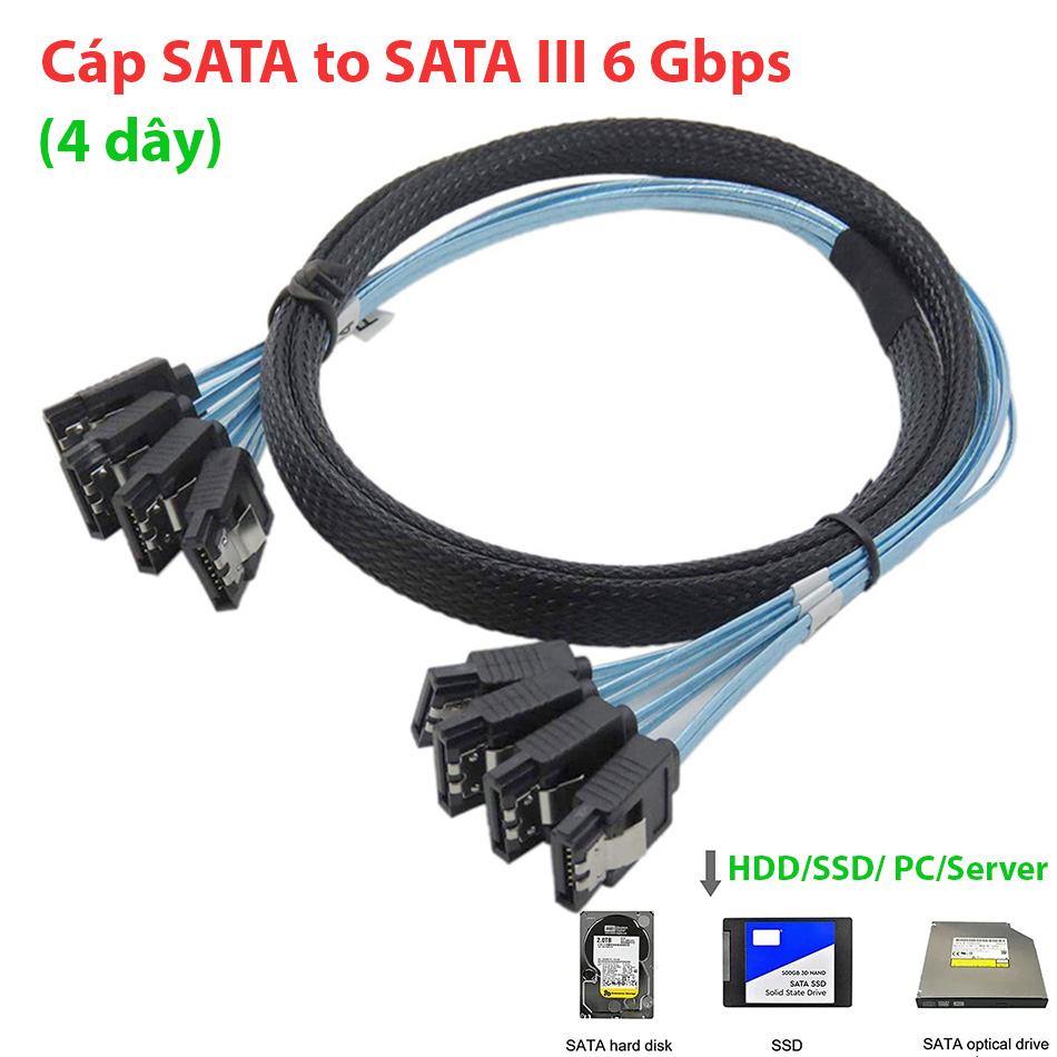 Cáp 4 cổng SATA to SATA tốc độ 5Gbps dài 0.5M 1M cho ổ cứng HDD SSD