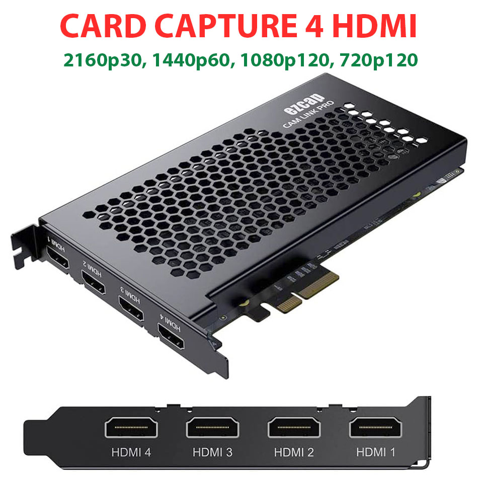 Card PCIE x4 Capture 4 cổng HDMI song song 4K30 2K 60fps 1080P 120fps