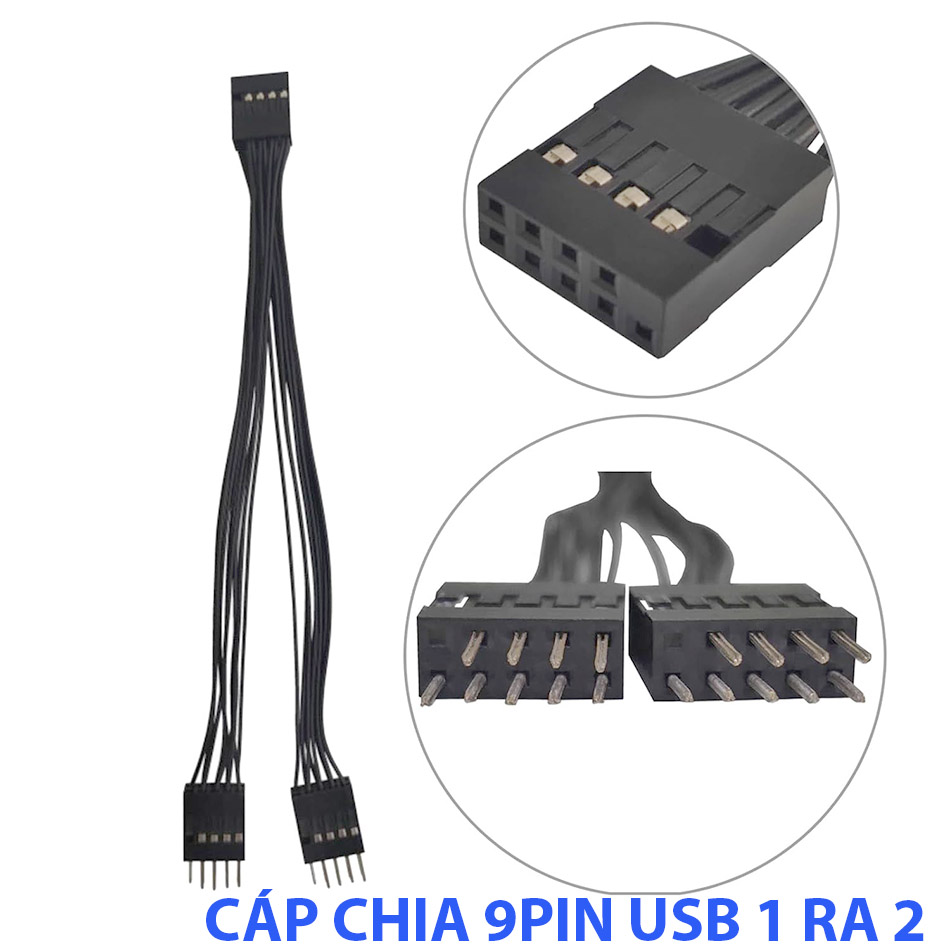 Cáp chia USB 9pin main 1 ra 2 dùng cho card wifi bluetooth, fan led, front panel pc case