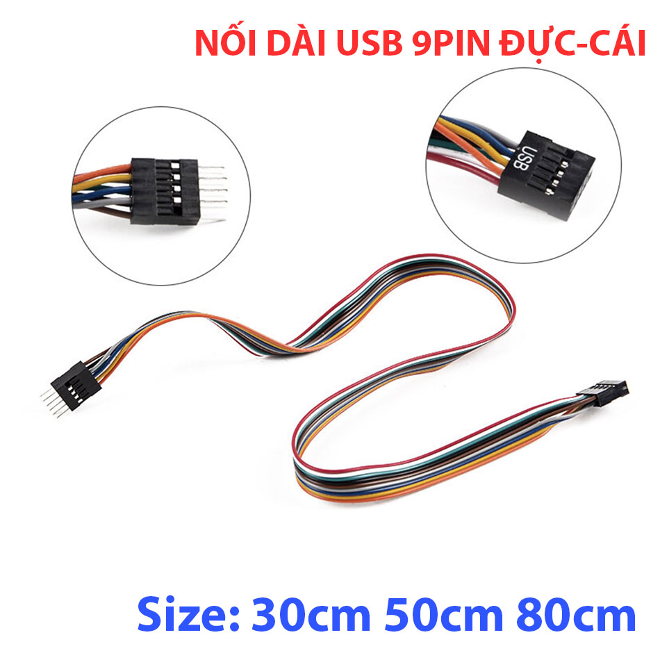 Cáp nối dài USB 9pin header Đực-Cái 30cm 50cm 80cm