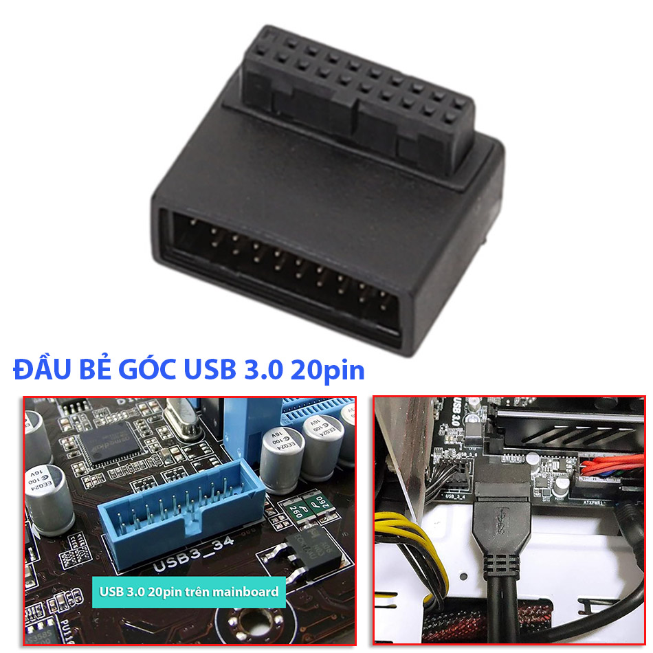 Đầu nối USB 3.0 20pin 19pin Đực Cái bẻ góc 90 độ