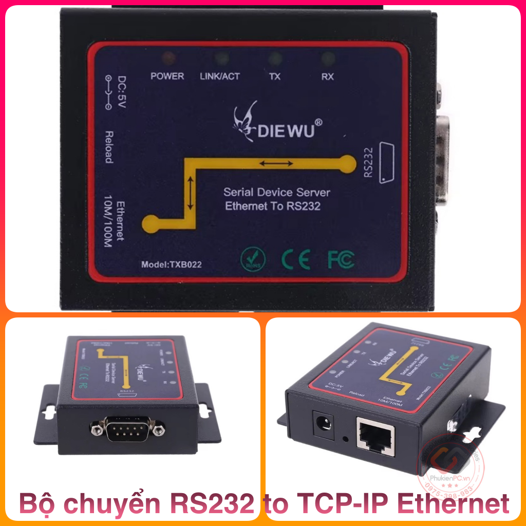 Bộ chuyển đổi COM RS232 sang TCP-IP Ethernet serial device server TXB022