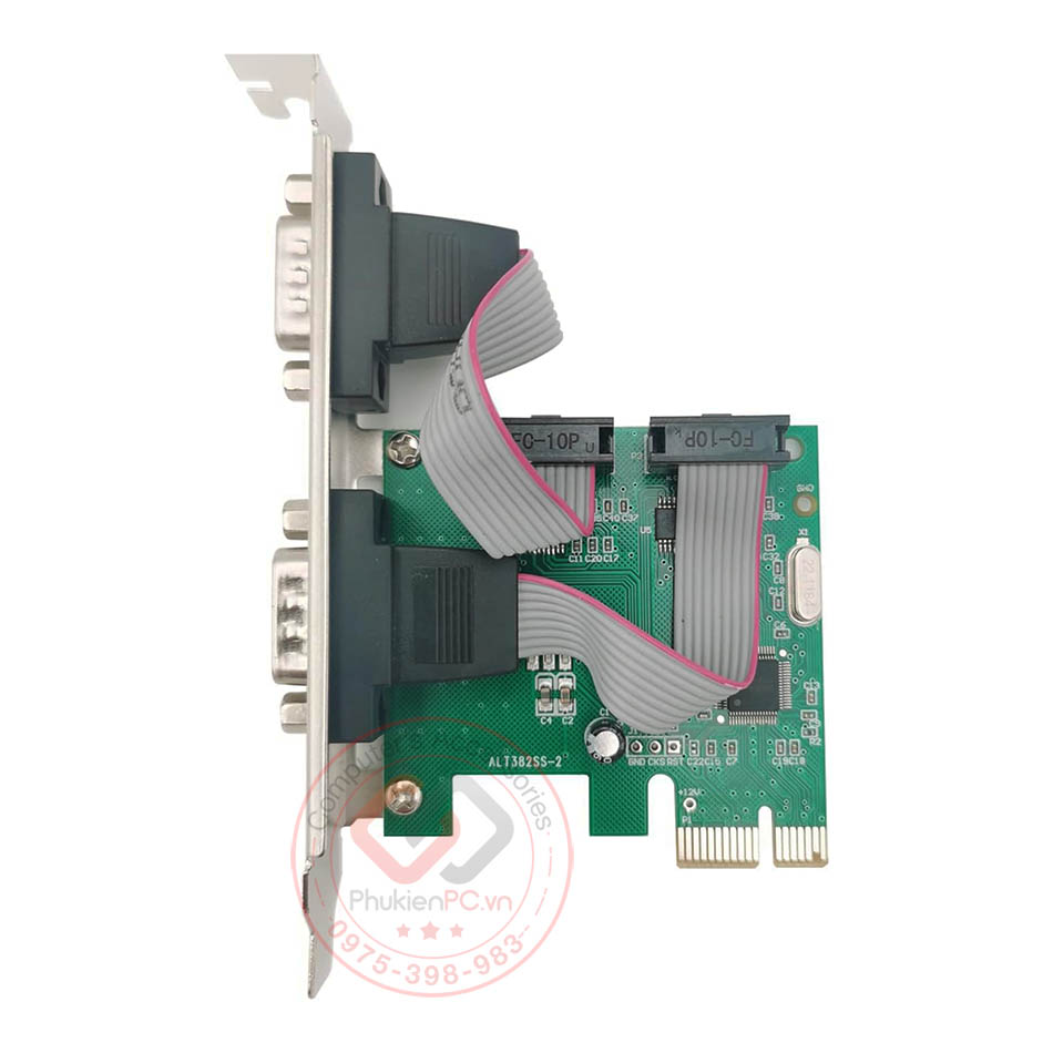 Card mở rộng PCI-e to 2 COM RS232 DB9 Serial cho máy tính PC, đồng bộ hỗ trợ Win 7 10 11