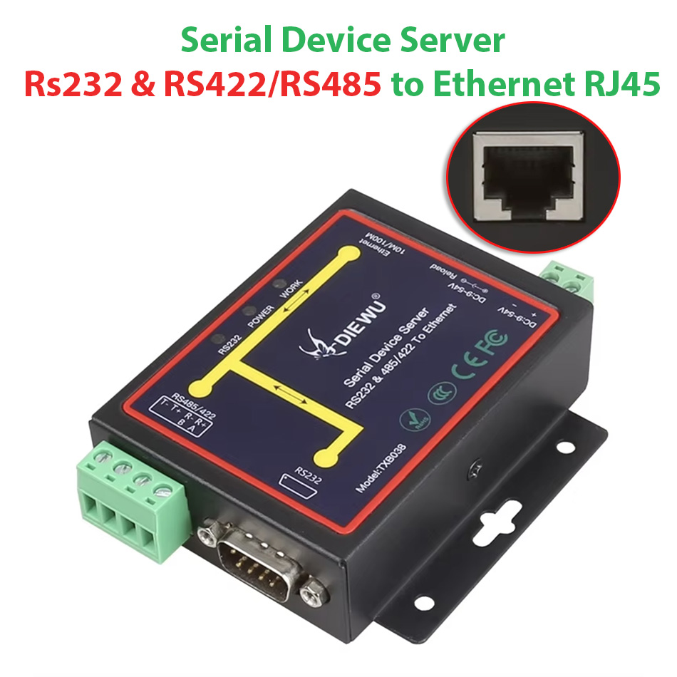 Bộ chuyển đổi Ethernet RJ45 to RS232 RS422 RS485 Converter Industrial Serial Device Server Ethernet Adapter TCP/RTU/UDP Converter