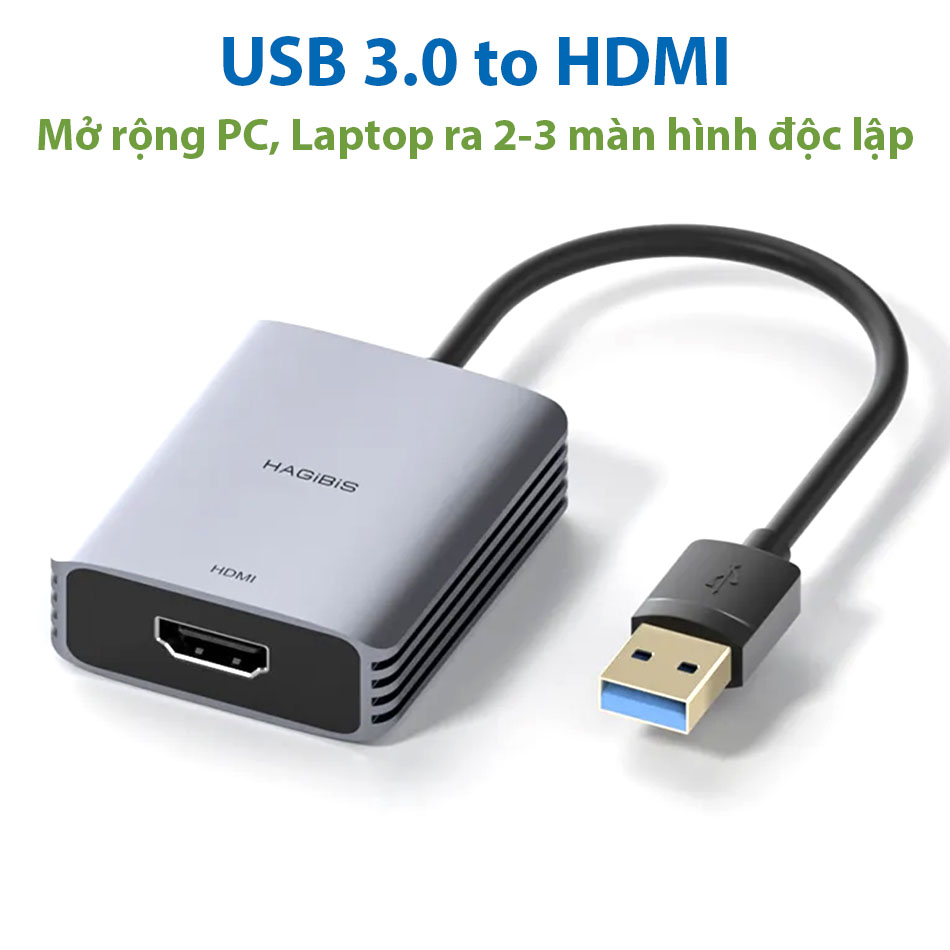 Cáp chuyển đổi USB 3.0 to HDMI nối Laptop PC Macbook M1 M2 M3 ra 2 màn hình độc lập