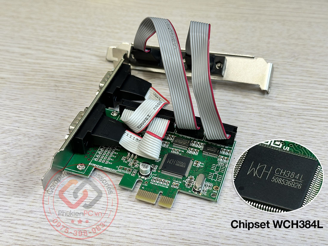 Card PCIe x1 to 4 RS232 DB9 Serial Chip WCH384L cho PC lắp ráp, đồng bộ