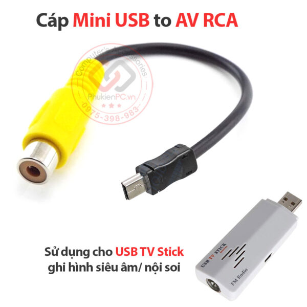 Usb Av Mini Cáp Mini USB 5Pin to AV RCA female dùng cho USB TV Stick ghi hình siêu ...