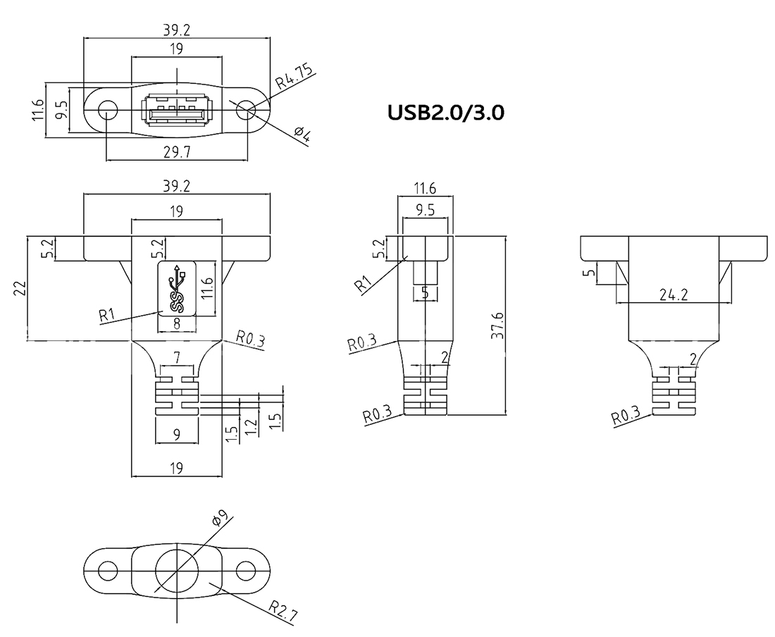 Dây cáp USB 3.0 nối dài đực-cái bắt vít đầu nhựa đúc chống bụi, han rỉ 0.3M 0.6M 1M 1.5M 2M 3M 5M