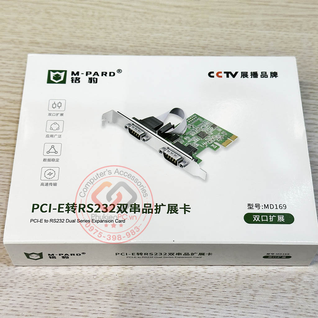 Card PCIe to 2 COM Rs232 thương hiệu M-PARD hỗ trợ WIN XP 7 10 11