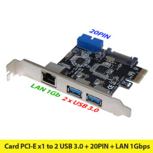Card 2 trong 1 PCIe to 2 USB 3.0 + LAN Ethernet 1000Mb cho máy tính PC