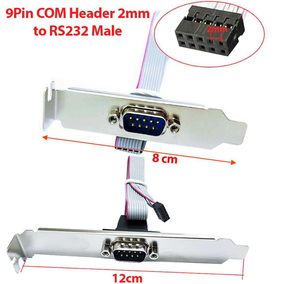 Cáp 9pin COM header 2.0mm to RS232 Male gắn PCI sau case