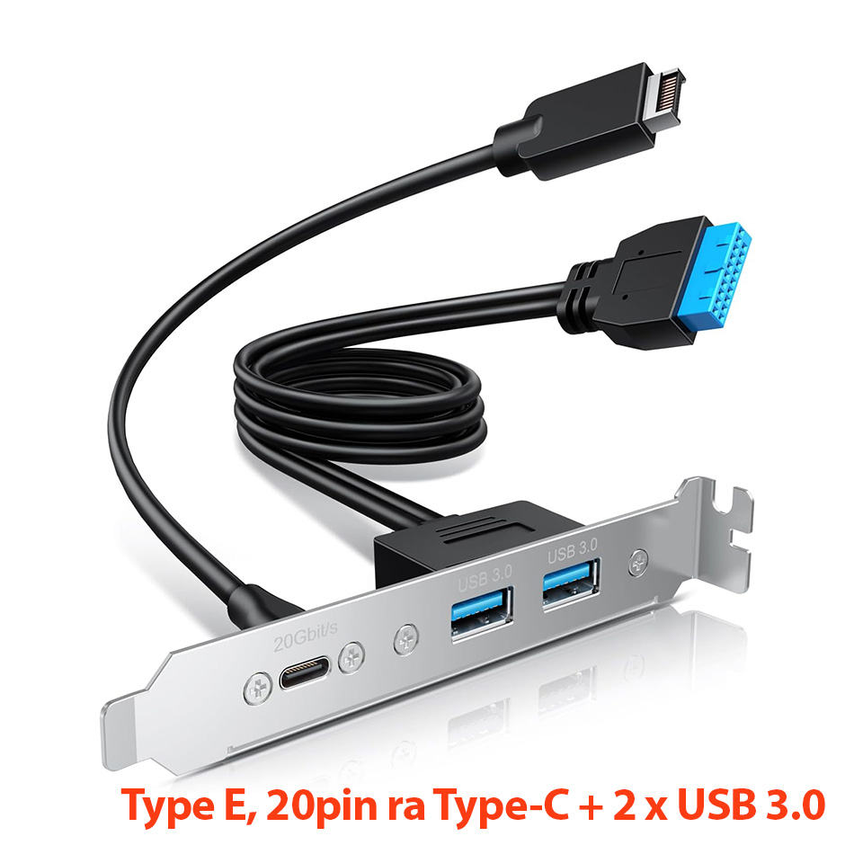 Cáp Type E, 20Pin header to 2 USB-A + Type-C 20Gbps
