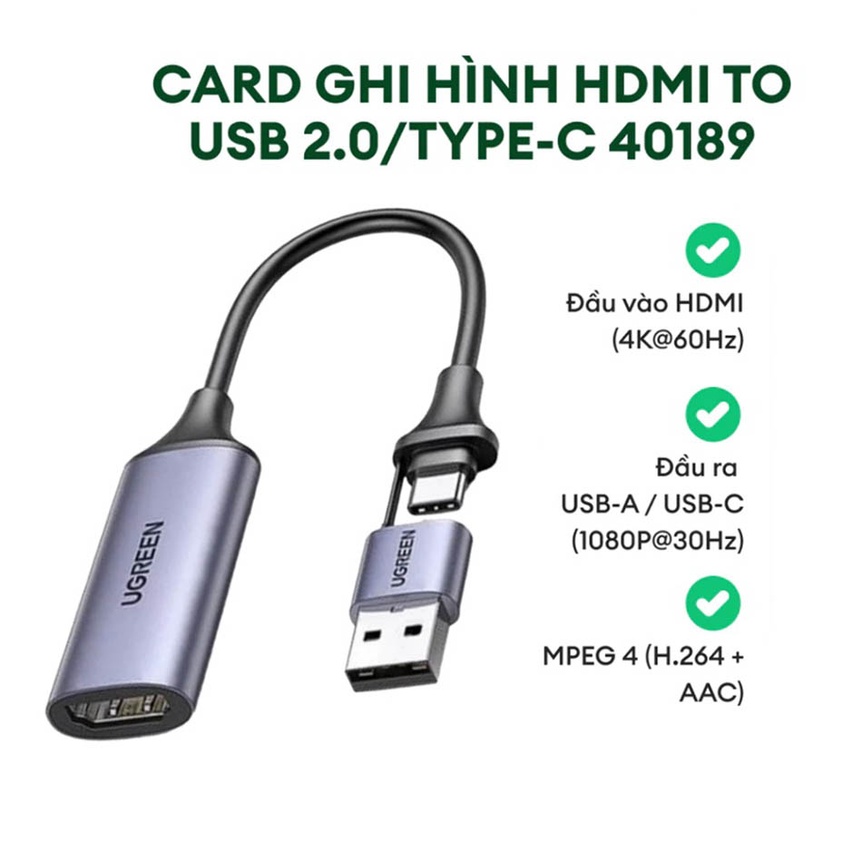 Cáp HDMI sang USB Type C, USB-A Capture 1080P60hz lưu hình ảnh siêu âm nội soi vào máy tính