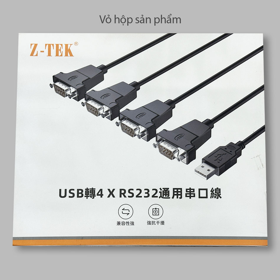 Cáp chuyển đổi USB sang 4 COM RS232 WIN 10 11 thương hiệu Z-TEK