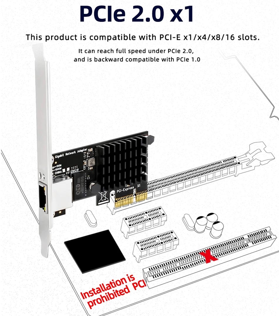 Card mạng PCIe to LAN Ethernet 1Gbps cho PC, máy tính đồng bộ MT SFF