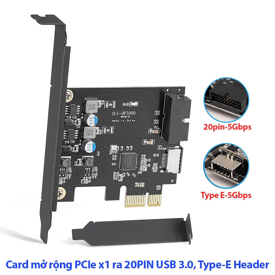 Card mở rộng PCIe x1 to USB 3.0 20pin, Type-E Header 5Gbps