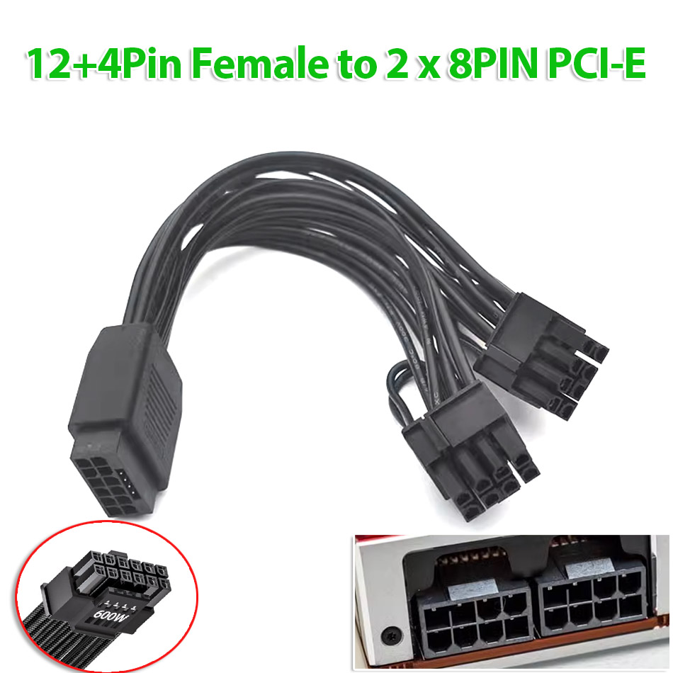 Cáp nguồn 16pin PCIE 5.0 12+4pin Female sang Dual PCIe 8PIN (6+2)
