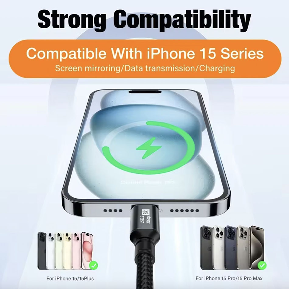 Cáp Type C to Type C 8K, 20Gbps, sạc PD100W dài 1M 2M 3M