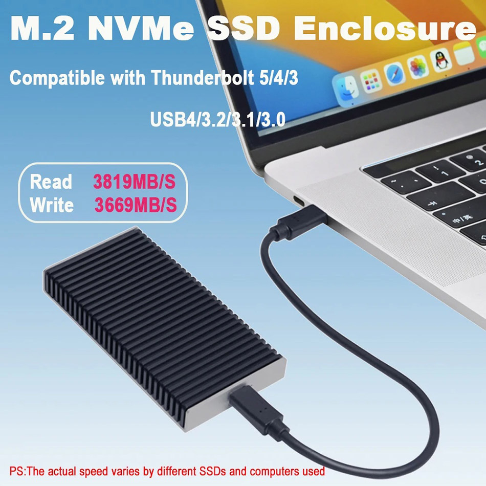 Box ổ cứng 40Gbps USB4 M.2 NVMe SSD  hỗ trợ Thunderbolt 5/4/3 USB3.2/3.1/3.0 Support M/B+M Key cho MacBook M1 M2 Pro/Max, PC, Laptop