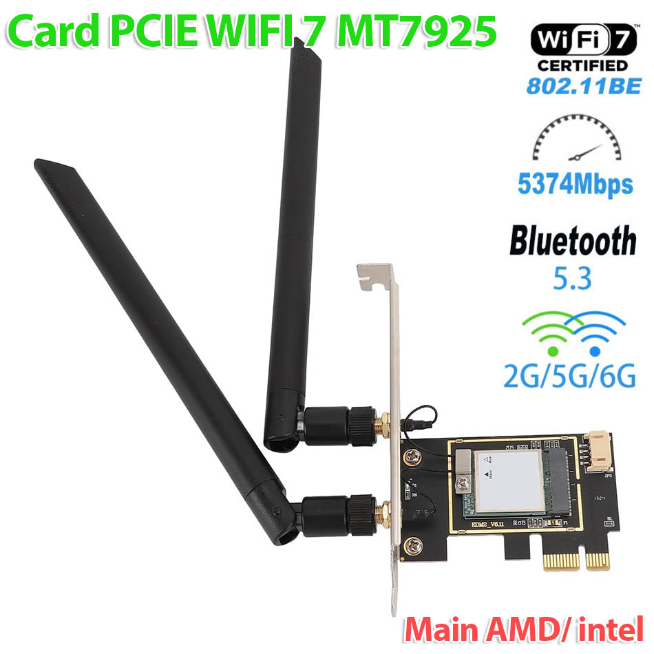 Card mạng PCIe MT7925 Wi Fi 5400Mbps 2.4G 5G 6G Tri Band Bluetooth 5.3