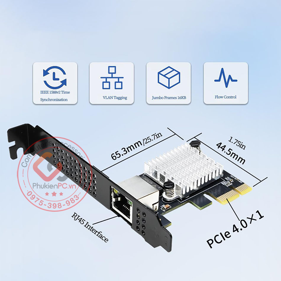 Card mạng PCIe4.0 x1 LAN Ethernet tốc độ 10 Gbps RTL8127 cho PC, máy tính đồng bộ