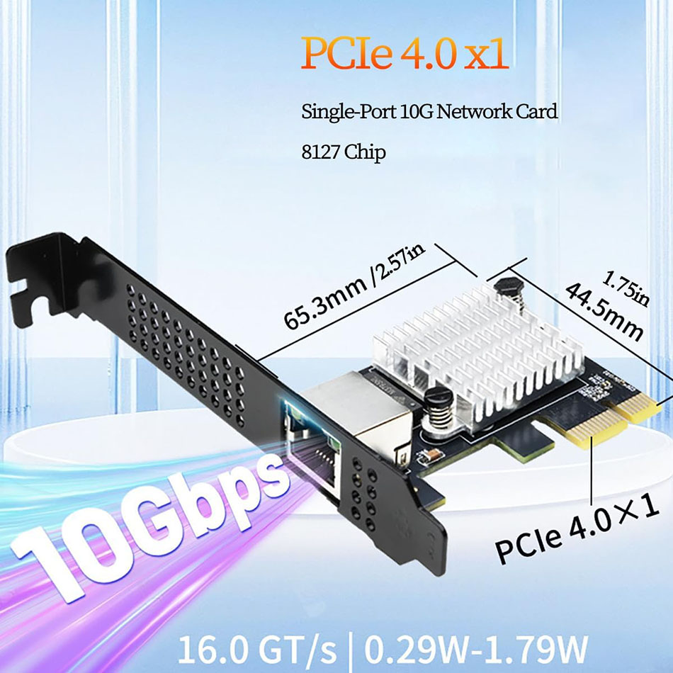 Card mạng PCIe4.0 x1 LAN Ethernet tốc độ 10 Gbps RTL8127 cho PC, máy tính đồng bộ