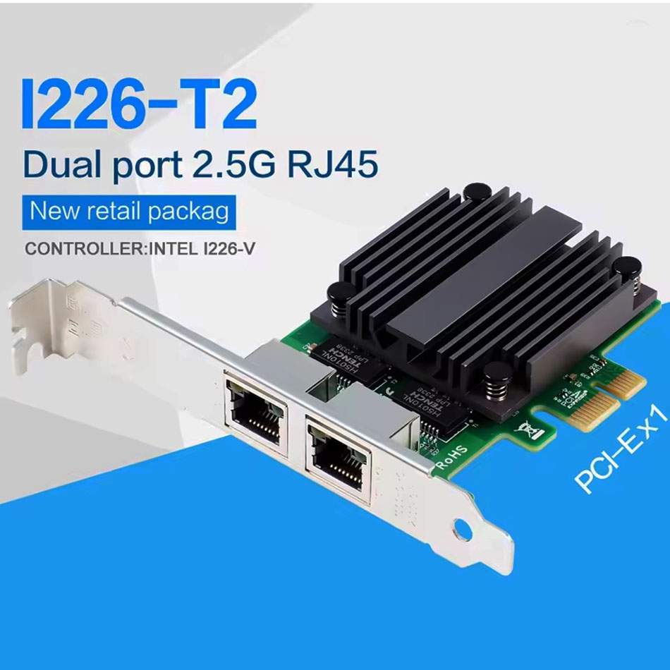 Card mạng LAN Ethernet PCIe x1 to 2 Port RJ45 2.5 Gbps chip intel i226 mở rộng 2 LAN cho máy tính PC