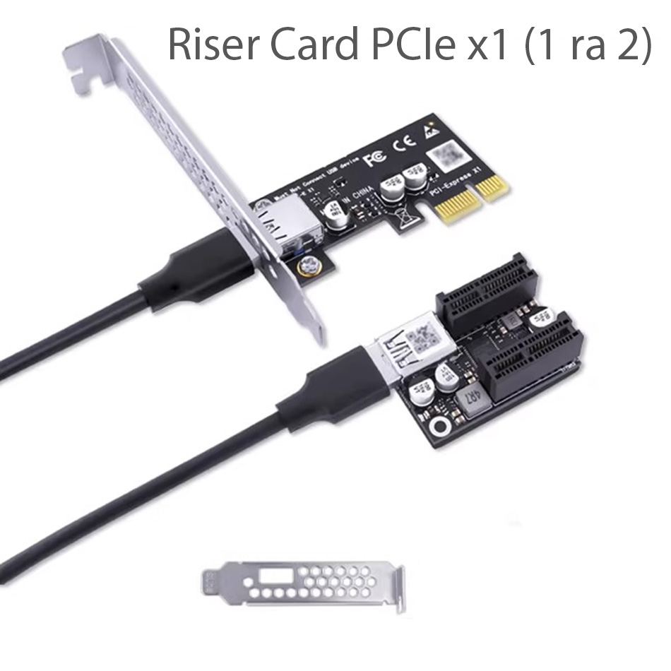 Riser Card Chia PCIe x1 ra 2 PCIe x1 lắp đặt Card mạng Wifi, LAN Network, RS232