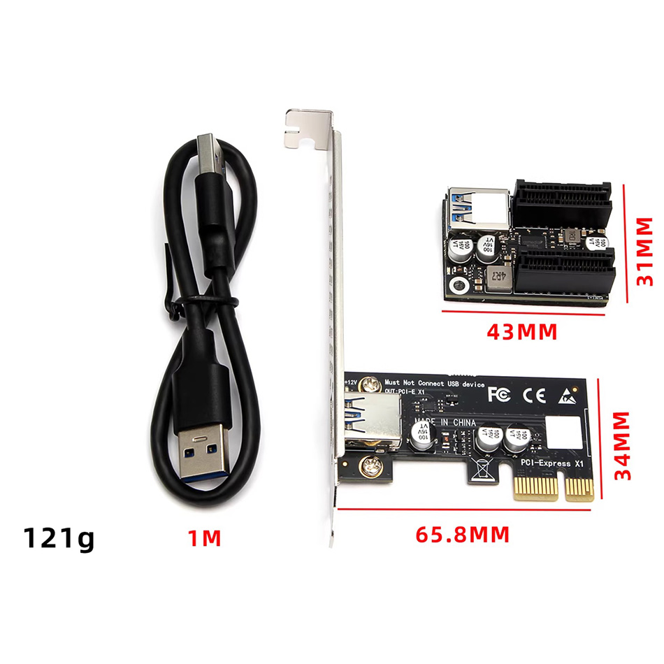 Riser Card Chia PCIe x1 ra 2 PCIe x1 lắp đặt thêm Card mạng Wifi,