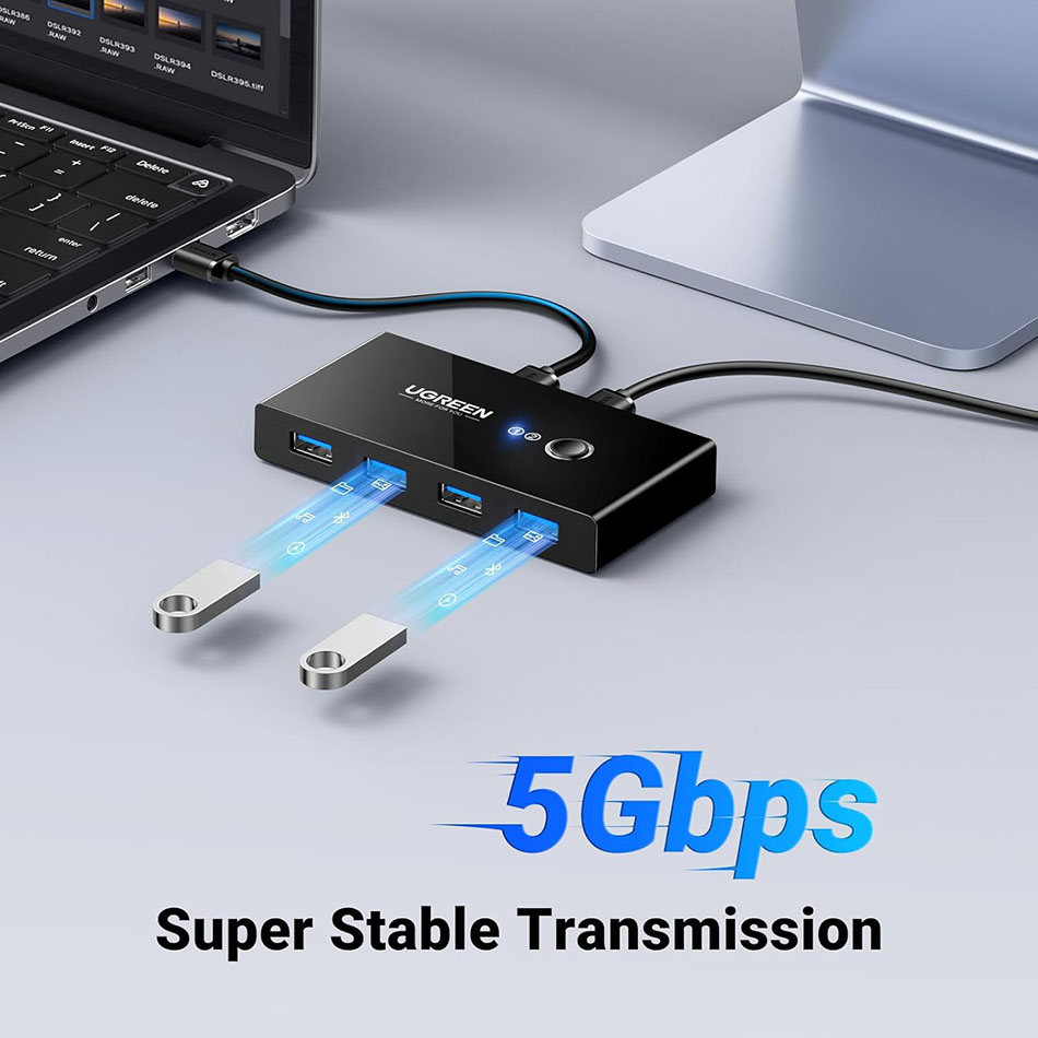 Thiết bị chia sẻ 4 USB 3.0 chuột, phím, máy in, ổ cứng cho 2 máy tính sử dụng chung Ugreen 30768