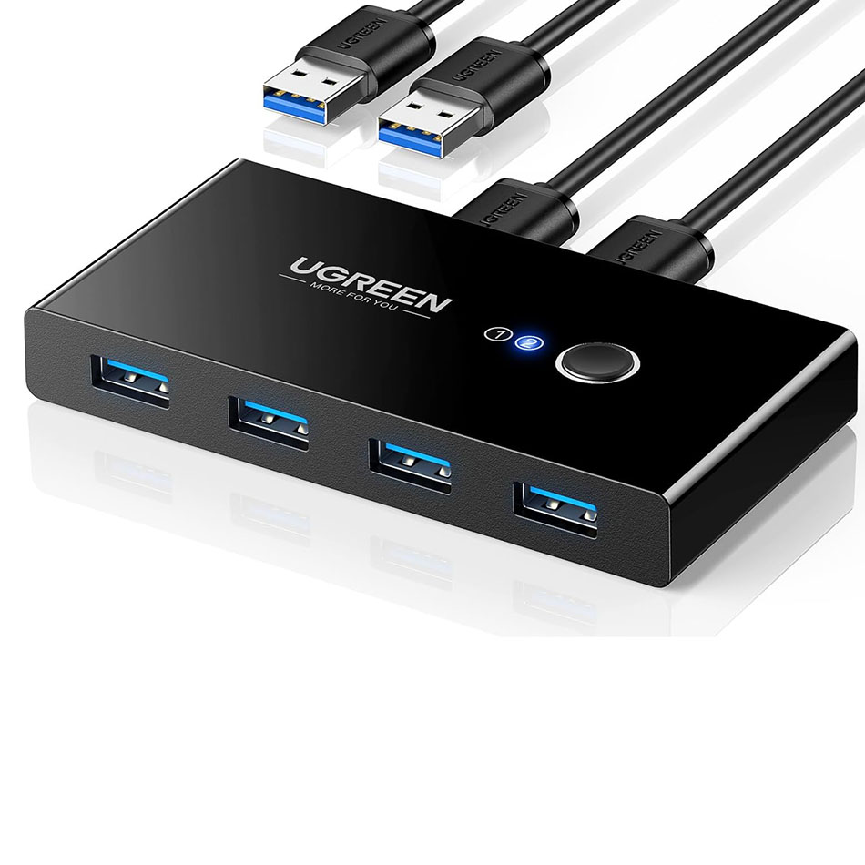 Thiết bị chia sẻ 4 USB 3.0 chuột, phím, máy in, ổ cứng cho 2 máy tính sử dụng chung Ugreen 30768