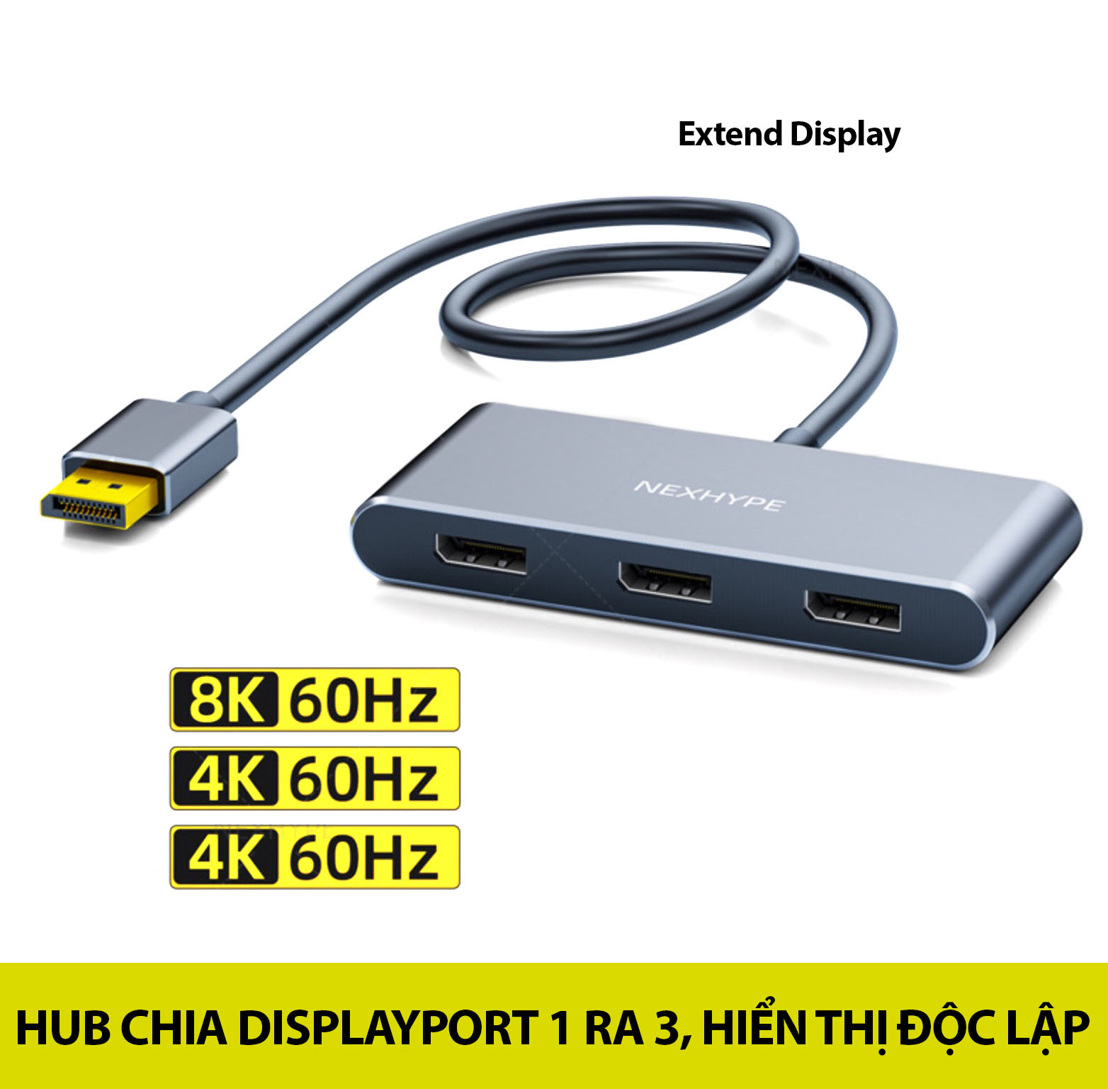 Bộ chia Displayport 1 ra 3 8K 60hz kết nối PC ra 3, 4 màn hình độc lập