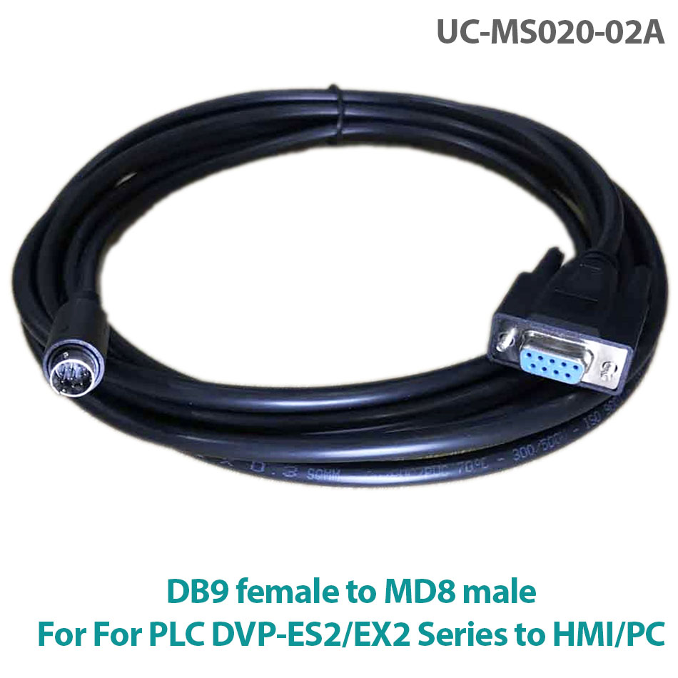 Dây cáp lập trình UC-MS020-01A dài 2m kết nối PLC Delta DVP-ES2/EX2 Series Với PC/HMI/TP RS232 MD8 Male to DB9 Female