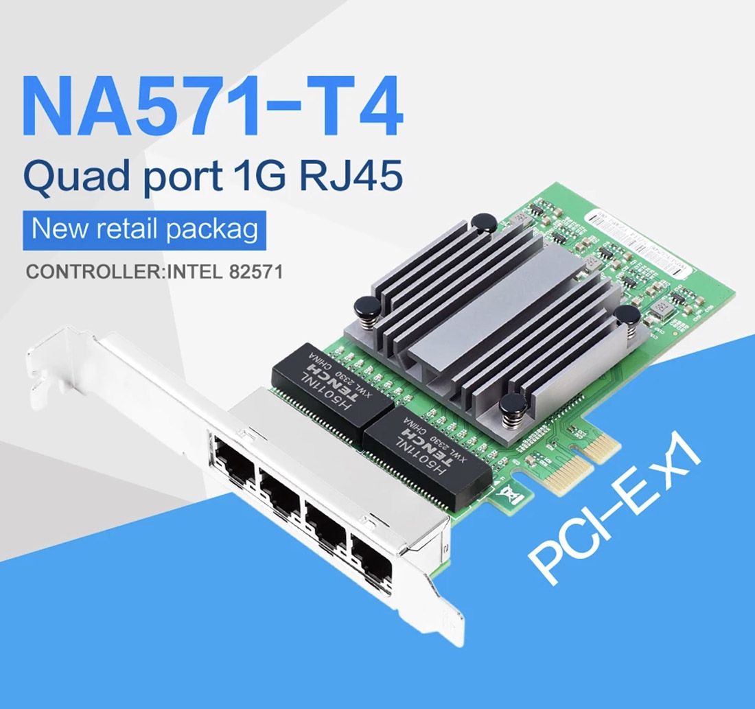Card mạng PCIe to 4 LAN Gigabits Ethernet intel 82571 cho máy tính PC, máy chủ