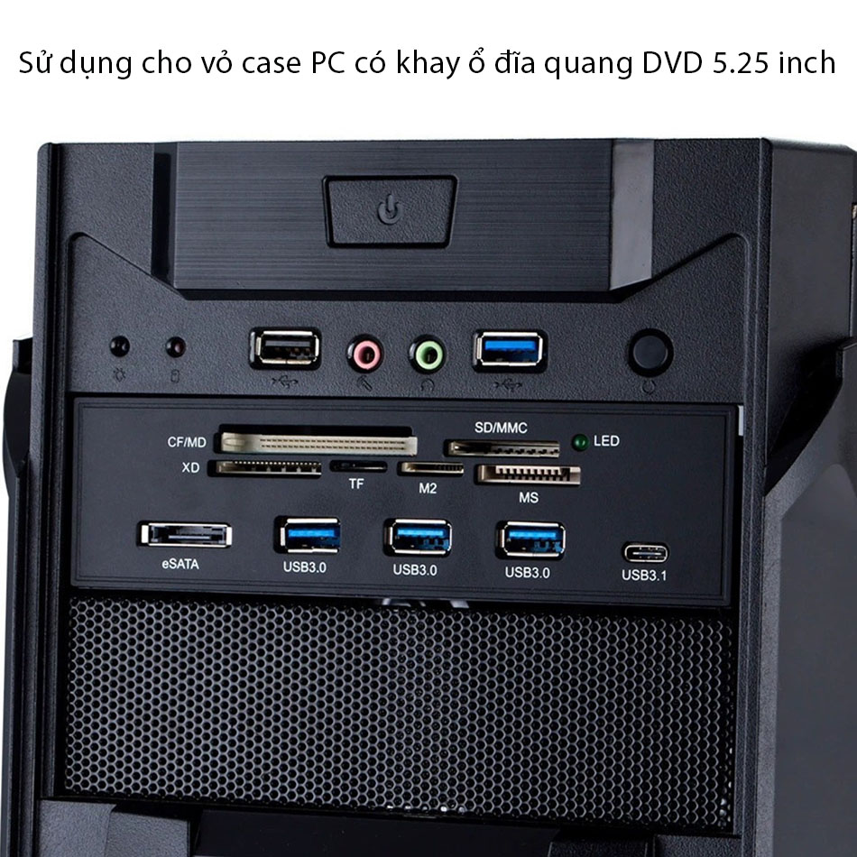 Hub 3 cổng USB 3.0, Type C, eSATA, đầu đọc thẻ đa năng CF SD MicroSD panel DVD 5.25